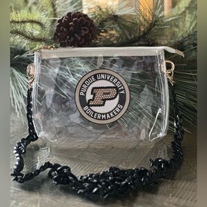 Purdue Boilermakers Rhinestone Stadium Crossbody Bag with Acrylic Black Strap